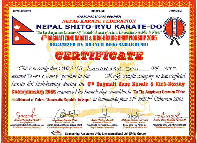 4th Bagmati zone karate and kick boxing championship 2065 held in Goldhunga, Kathmandu