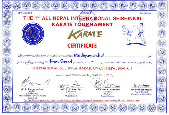 1st Nationwide official karate championship 2010 held at Naya bazaar , Kathmandu 