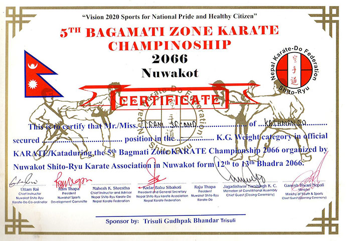5th Bagmati zone karate championship 2066 held at Nuwakot, Nepal 