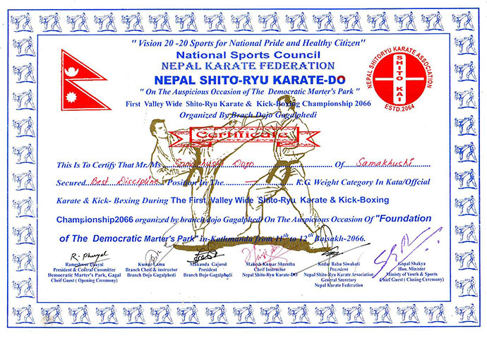 1st Valley Shito-Ryu karate and kick boxing championship 2066 held at Gagal Phedi, Kathmandu 