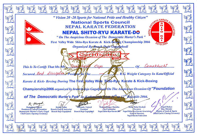 1st Valley Shito-Ryu karate and kick boxing championship 2066 held at Gagal Phedi, Kathmandu 